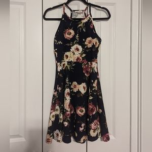 Navy blue floral skater dress small
